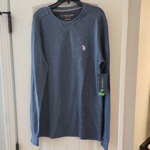 U.S. Polo Assn. Men's Blue Waffle-Knit Long Sleeve Tee